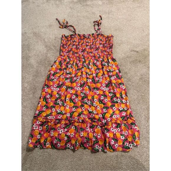 Draper James Taylor Smocked Dress in Pink With Oranges And Flowers Size XL W/ Po - Picture 4 of 12
